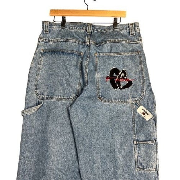 Vintage Y2K Fubu Jeans Mens 36x32 Loose Fit Embroidered Hip Hop Skate Carpenter - Picture 1 of 12